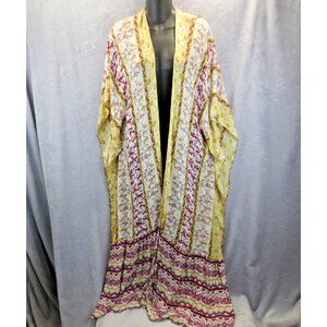 Free People Wallflower Ruffle Kimono Boho-chic Flowy Open design OS Cream & Red
